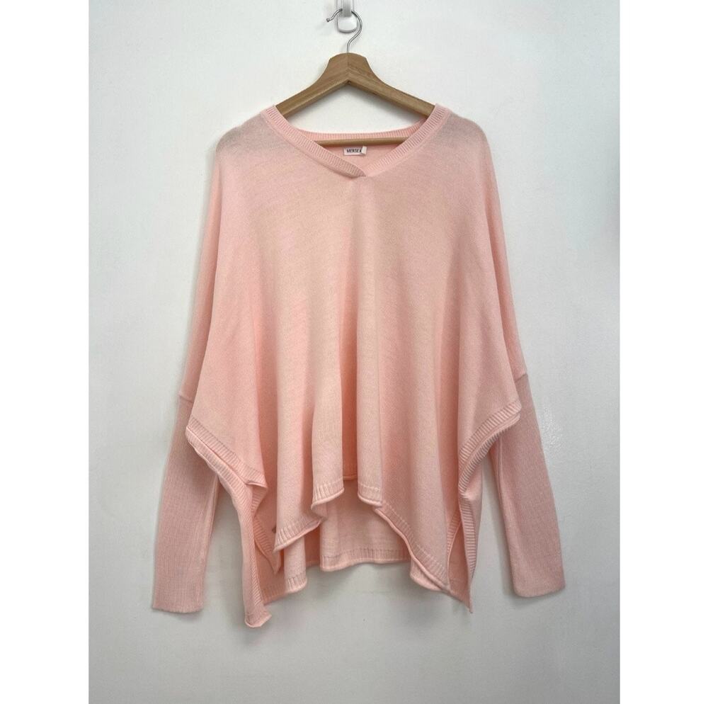MERSEA Catalina V-Neck Sweater Lightweight Oversized Side Slits Sorbet Pink OS